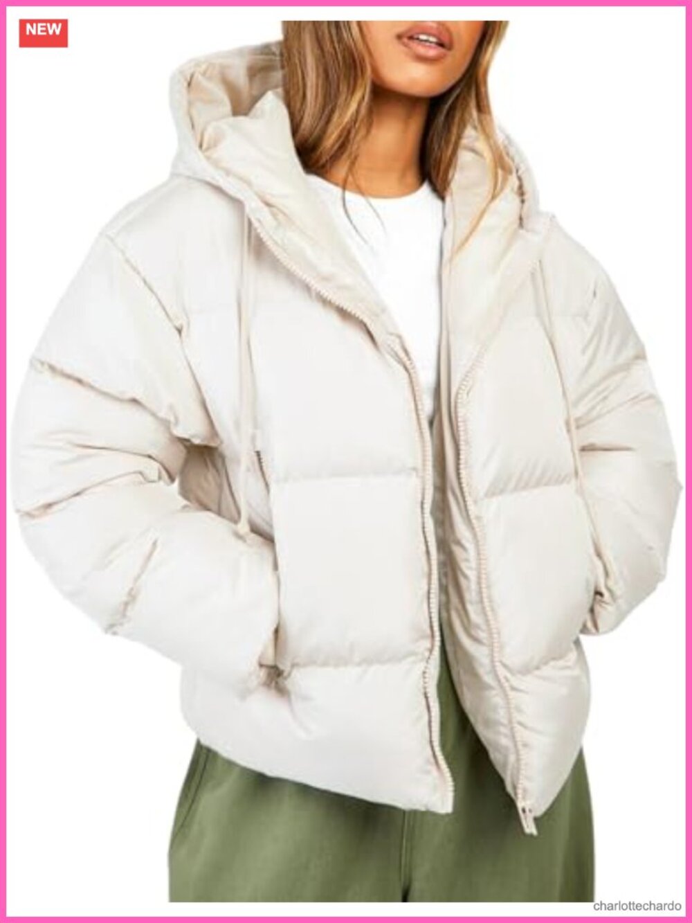 Cropped Puffer Jacket Hooded Winter Quilted Zip Up Coat